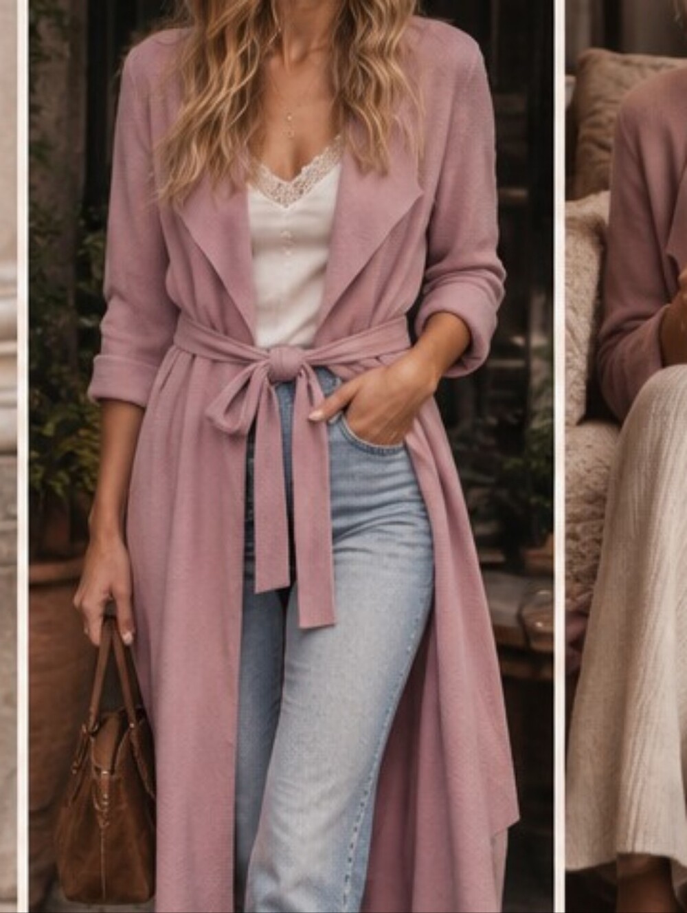 MAXSPORT Dusty Pink Maxi Long Sleeved Belted Duster Coat Cardigan